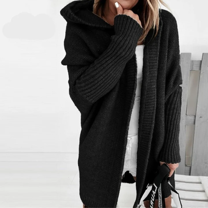 Lange Strickjacke mit Kapuze für Frauen