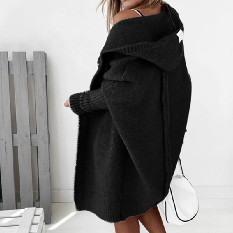 Lange Strickjacke mit Kapuze für Frauen