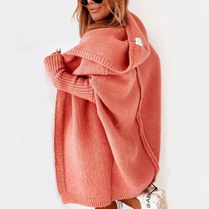 Lange Strickjacke mit Kapuze für Frauen