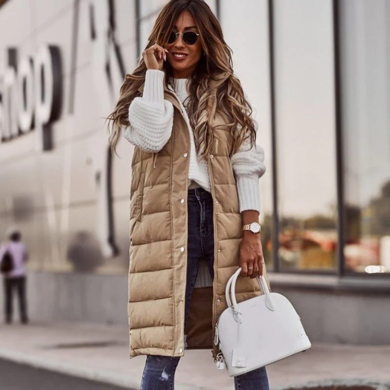 Damen Leichte Steppjacke Daunenjacke Lang