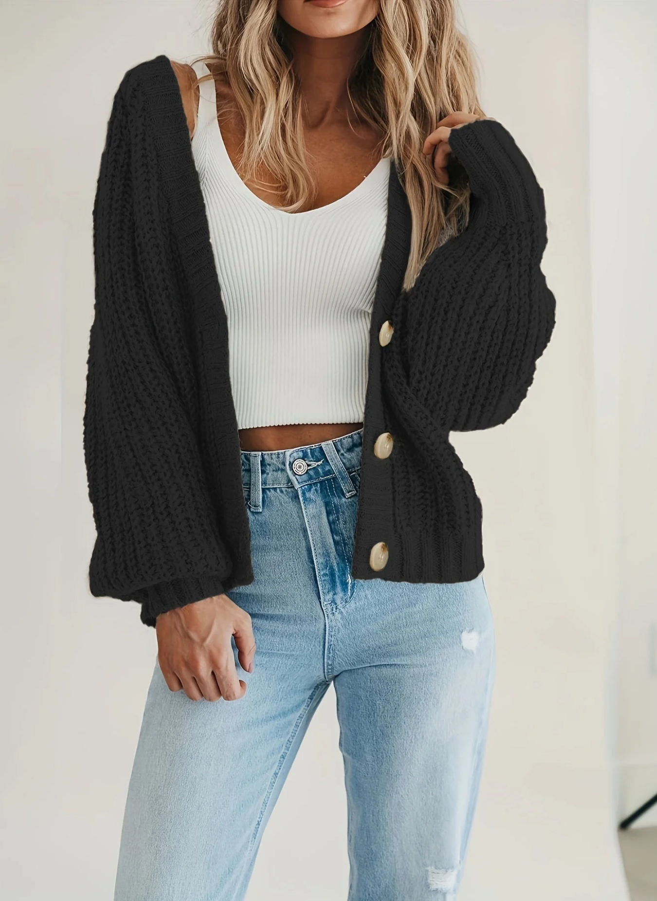 Schwarz Leichte Strickjacke für Frauen