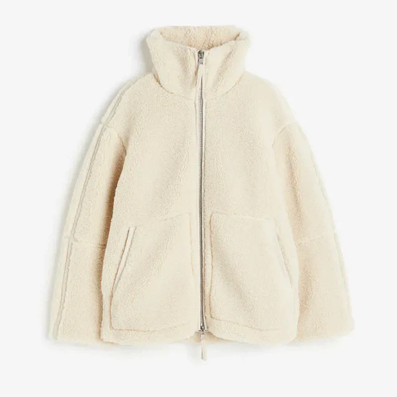 Damen Teddy Jacke Beige