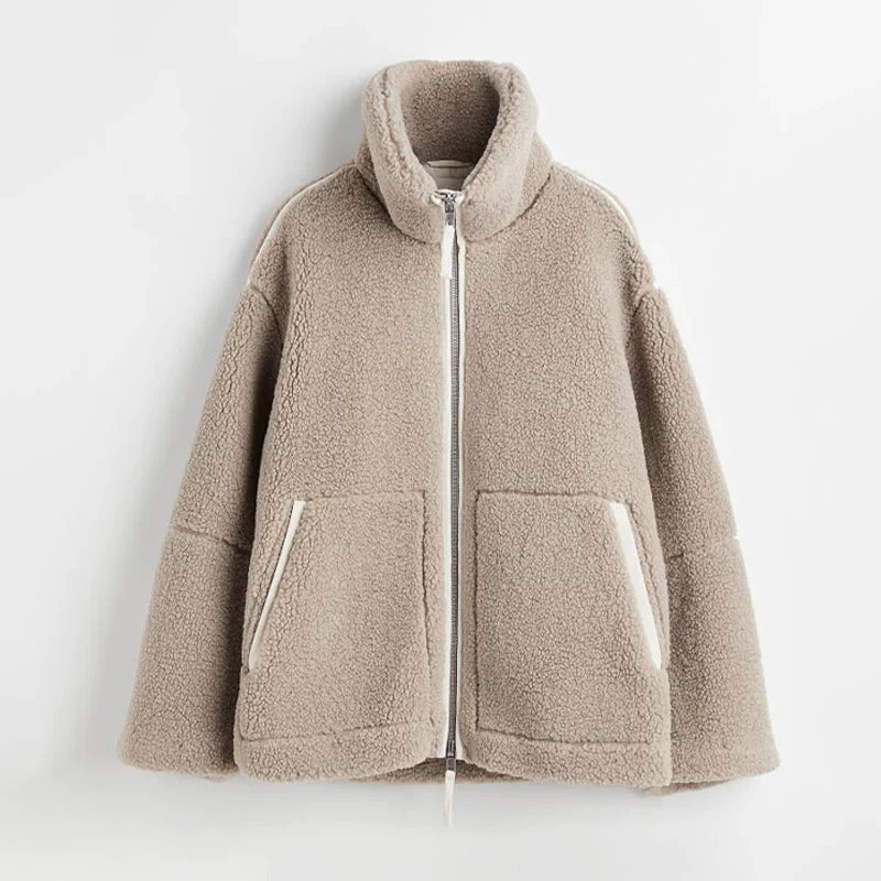 Damen Teddy Jacke Beige