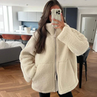 Damen Teddy Jacke Beige