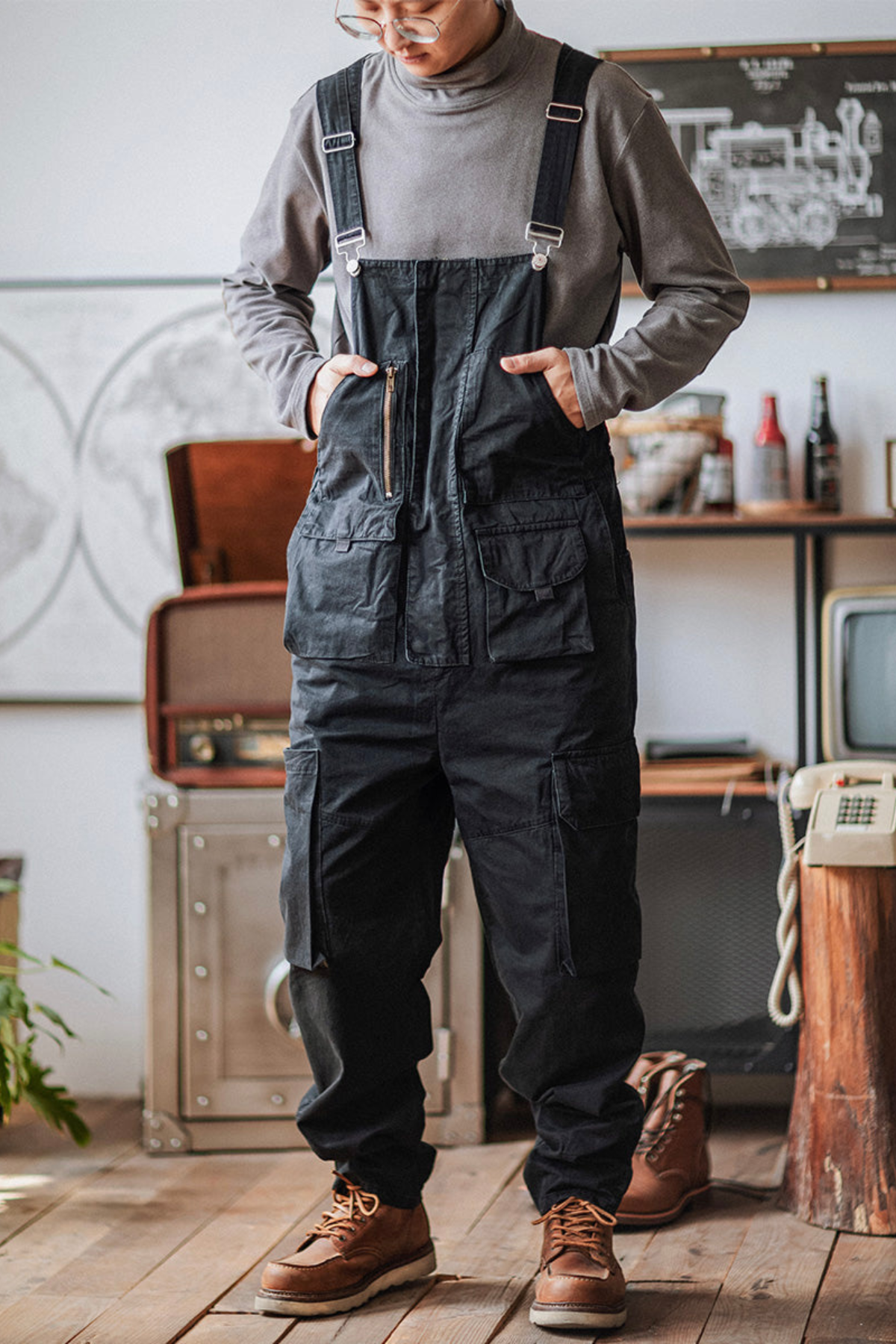 Herren Schwarz Overall Arbeitskleidung