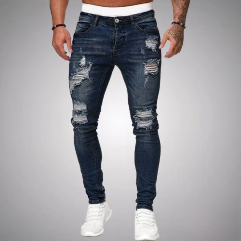 Herren Slim Fit Jeans zerrissene